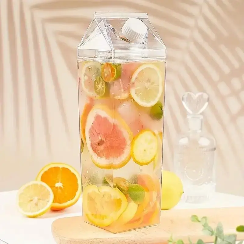 1 Piece Milk Bottle, Clear Square Sealed Fresh Milk Storage Bottle, Portable Milk Container for Home Office School