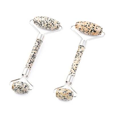 Natural Dalmatian Jasper Brass Face Massager