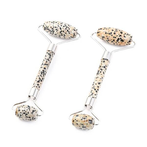 Natural Dalmatian Jasper Brass Face Massager