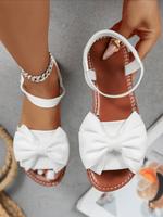Women's Cute Bowknot Design Lightweight White Flat Sandals, Unique Trending Sandals, Casual Comfortable Bow Decorated Sandals...