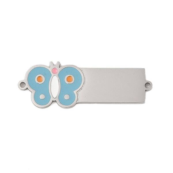 304 Stainless Steel Light Blue Enamel Connector Charms