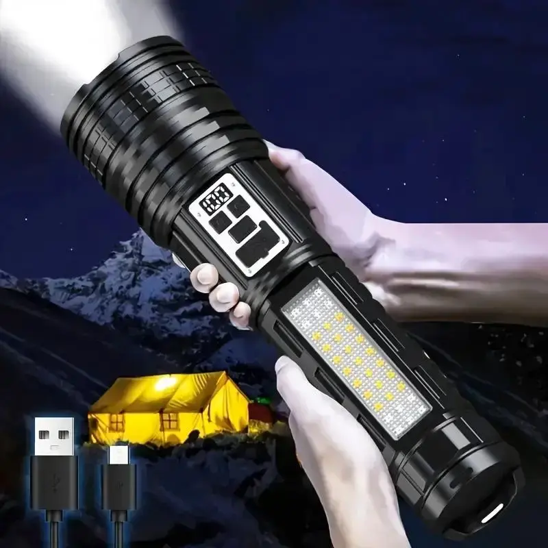 USB Rechargeable LED Flashlight, 1 Count Adjustable Focus Flashlight, Multiple Lighting Modes Flashlight, Portable Lighting...