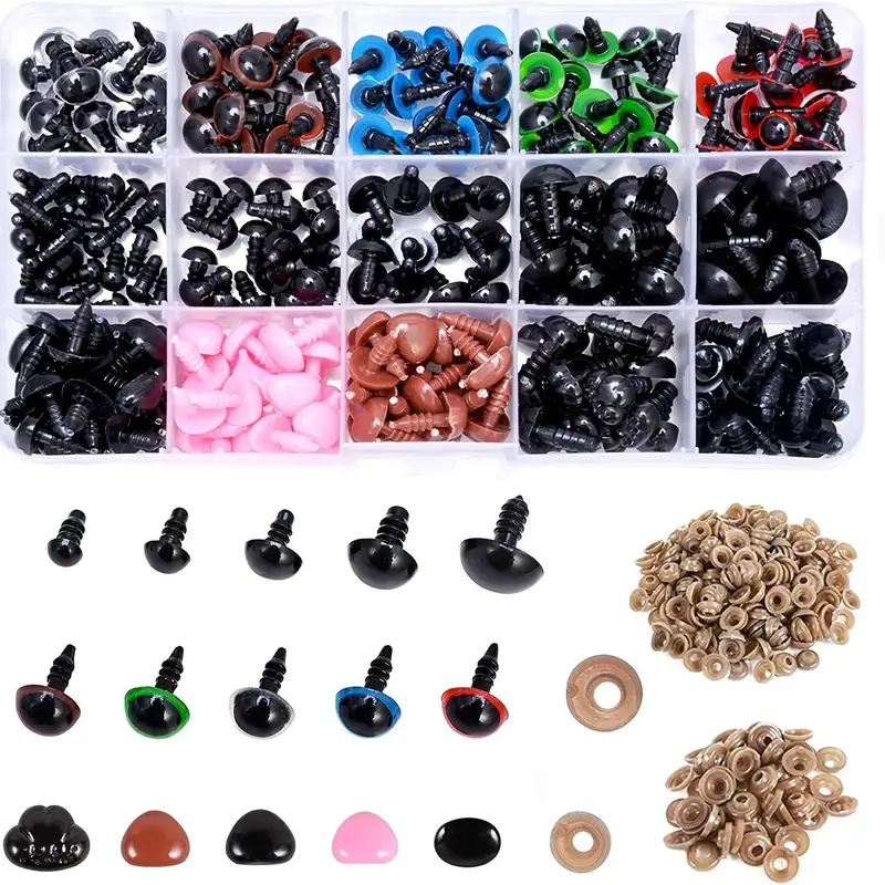 Assorted Plastic Safety Eyes and Noses with 280pcs Gaskets, 280pcs Mixed Size Durable Safety Eyes and Noses for Crochet Proje...