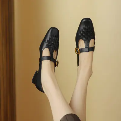 CHIKO Harlow Square Toe Block Heels T-Strap Shoes