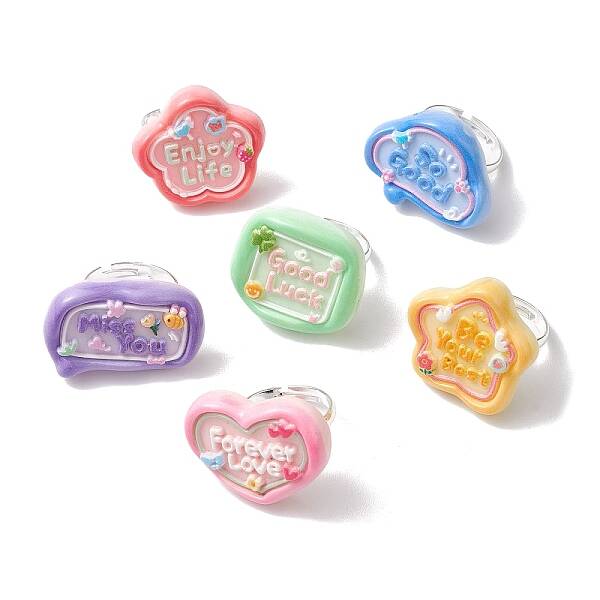 6Pcs 6 Styles Opaque Resin Adjustable Rings
