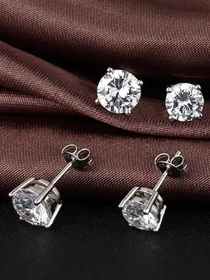 YSTT [#E5]Moissanite Stud Earrings for Women,  Silver Friction Back and Post for Women Men， Round Lab Created Diamond Earri...