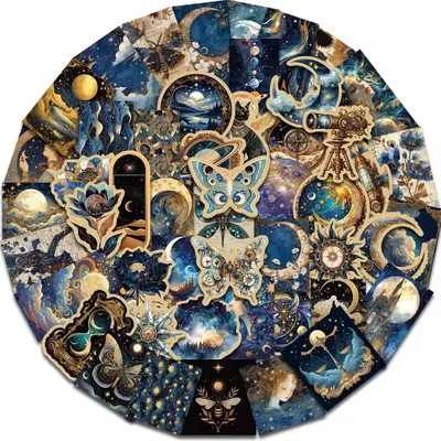 Stellar Theme Sticker, 50pcs/set Creative Sticker, DIY Decorative Sticker for Phone Case, Computer, Guitar, Bag, Water Cup, S...