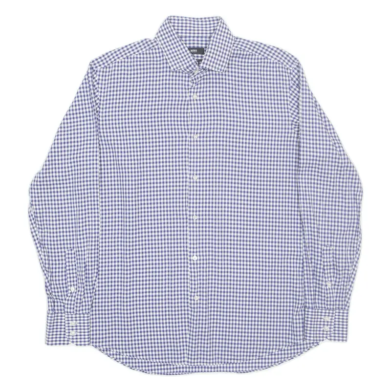 BOSS Mens Shirt Blue Check Long Sleeve L