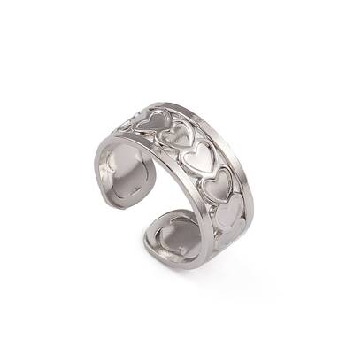 Non-Tarnish 304 Stainless Steel Heart Wrap Open Cuff Ring for Women