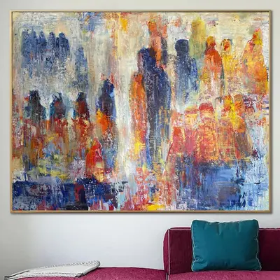 Large Original Abstract Colorful Painting On Canvas Abstract Figurative Art Textured Oil Painting Expressionist People Art Ha...