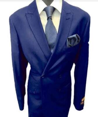 Four Button Double breasted Suit - Royal Blue Slim Fi Suits Double Breasted Suit
