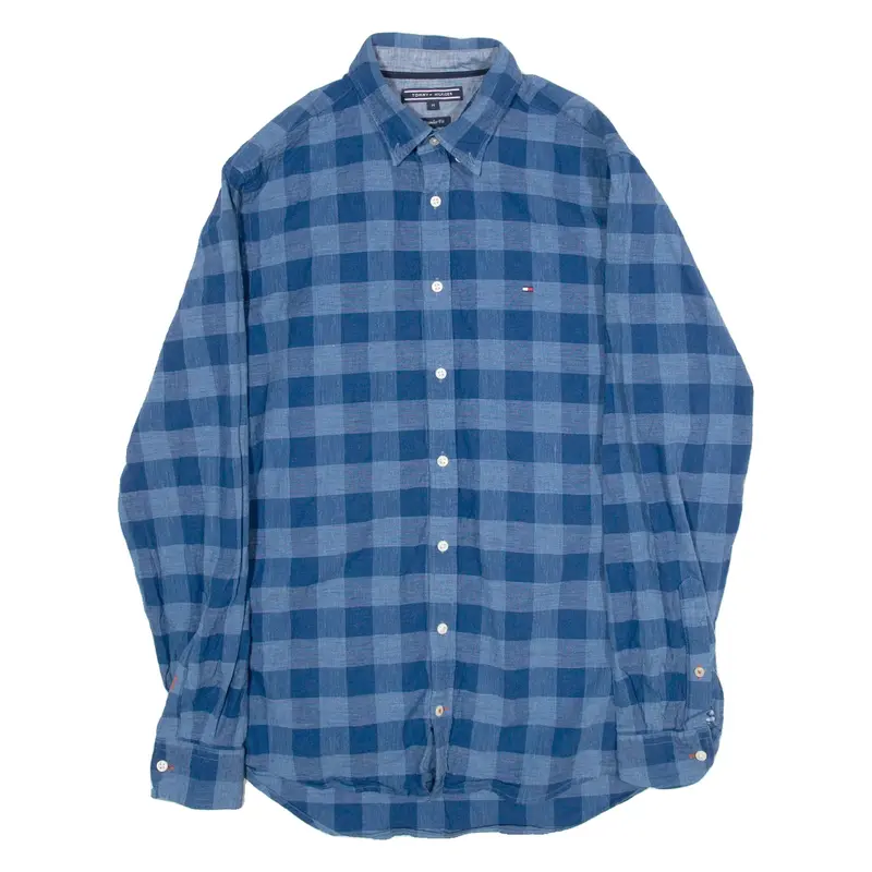 TOMMY HILFIGER Regular Fit Mens Shirt Blue Gingham Long Sleeve M