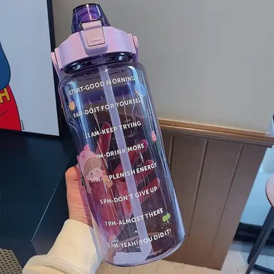 Sports Water Bottle, 1 Count 67.63oz Straw Drinking Water Bottle, Lightweight Tumbler Cups, Portable Water Bottle with Time M...