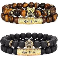 4 Pcs 8mm Crown King Bracelets for Men Women Tiger Eye Black Matte Onyx Cool Natural Stone Beads Bracelets Set