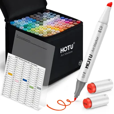 Fine & Chisel Tips Alcohol Markers,100 Colors Double Tipped Art Marker Set for Artists Adults Coloring Illustration,Alcohol-b...