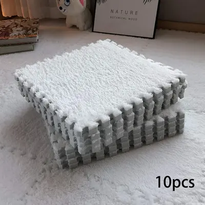10/20pcs Solid Color Interlocking Mats, Washable Reusable Exercise Play Mats, Furry Soft Comfort Area Rugs for Living Room, B...