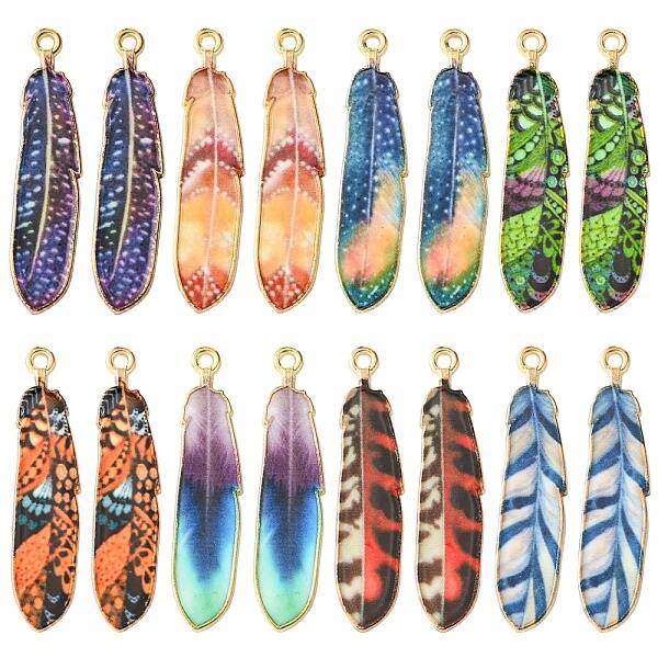 16Pcs 8 Styles Alloy Enamel Pendants