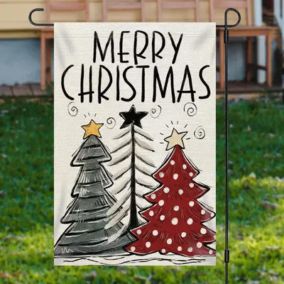 Cartoon Xmas Tree Burlap Merry Christmas Garden Flag - Aperturee