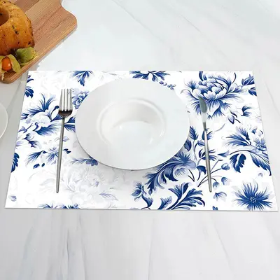 Blue Leaves Floral Faded Dining Set Of 4 Placemats - Aperturee