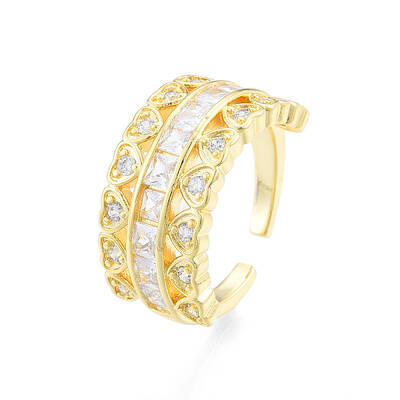 Cubic Zirconia Heart Open Cuff Ring