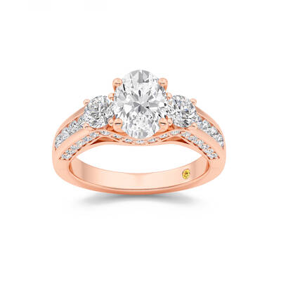 Aarhus Pavé Set Hidden Accent Three Stone Oval Lab Grown Cathedral Diamond Engagement Ring | 10K Rose Gold 5 CT. TW.
