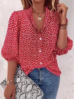 Women's Floral Print Shirt, Casual Bishop Sleeve Collared Top for Spring & Fall, Women's Clothes for Daily Wear, Summer Tops,...