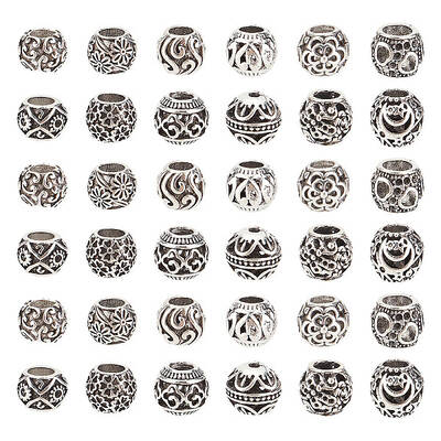 60Pcs 12 Styles Hollow Tibetan Style Alloy European Beads