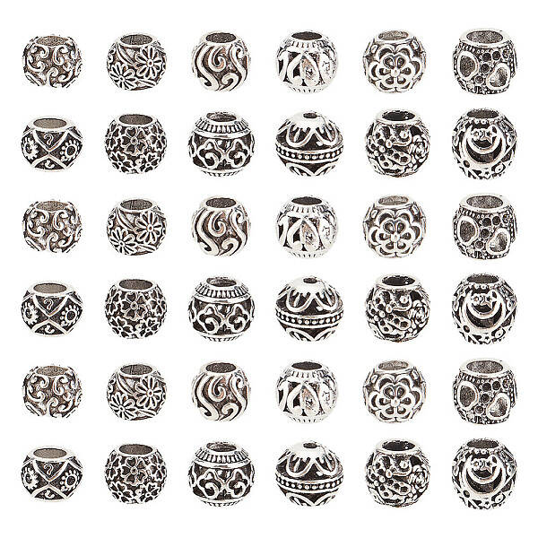 60Pcs 12 Styles Hollow Tibetan Style Alloy European Beads