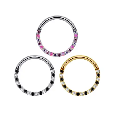 Titanium Front Facing Gems Hinged Septum Ring