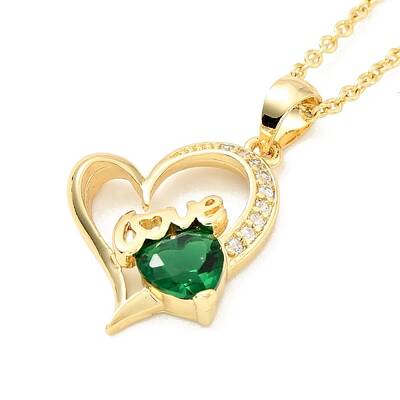Cubic Zirconia Heart with Word Love Pendant Necklace