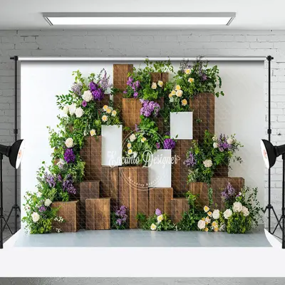 Purple White Rose Greenery Tree Stump Spring Backdrop - Aperturee