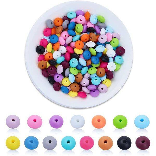 150Pcs 15 Style Food Grade Eco-Friendly Silicone Abacus Beads