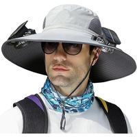 Outdoor Wide Brim Sun Hat with 2 Solar Fan Sun Bucket Hat for Men Women UPF 50+ Bucket Fishing & Beach Hat with Fan Built in