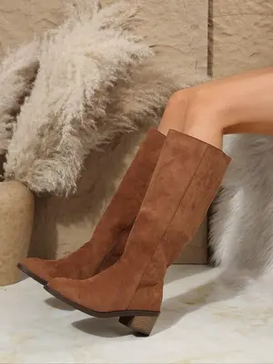 Women's Fashionable Solid Color Zipper Design Knee Boots, Casual Comfortable Boots for Daily Wear, Female All-match Trendy Sh...