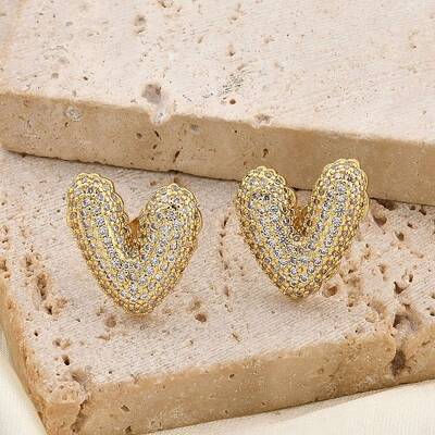 Brass Micro Pave Clear Cubic Zirconia Stud Earrings for Women
