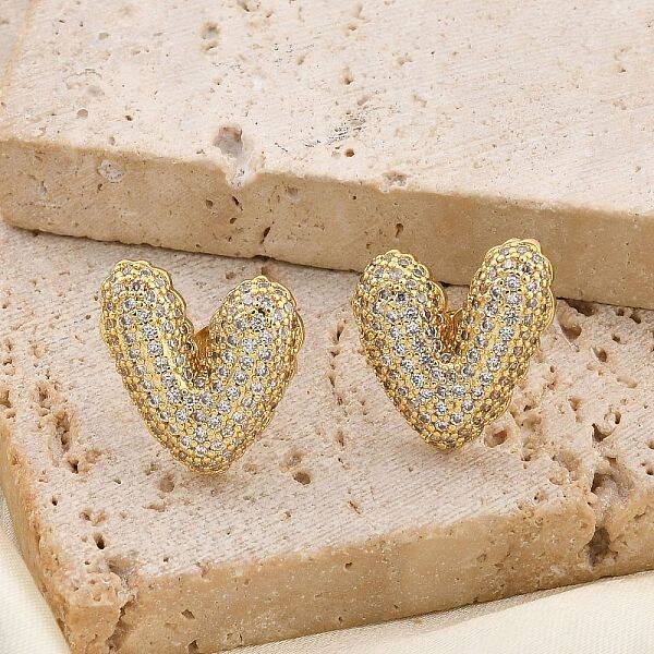 Brass Micro Pave Clear Cubic Zirconia Stud Earrings for Women