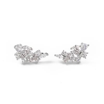 Clear Cubic Zirconia Flower Stud Earrings
