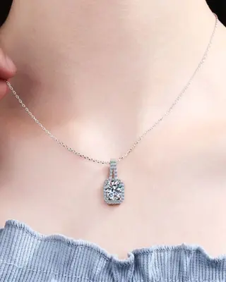 1 Carat Diamond Round Pendant Necklace - Halo One Love