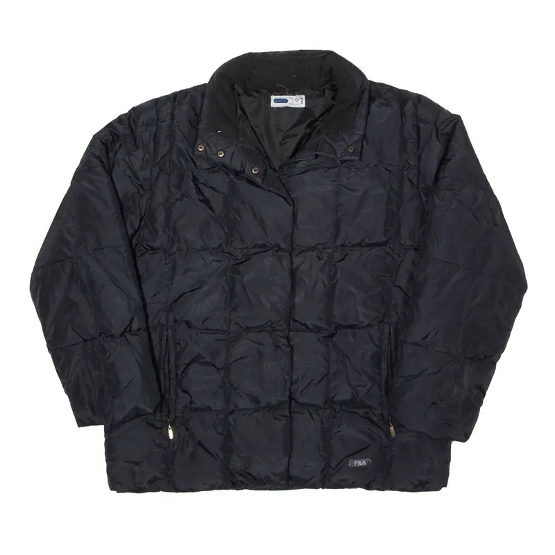 FILA Down Insulated Box Quilt Black Puffer Jacket L
