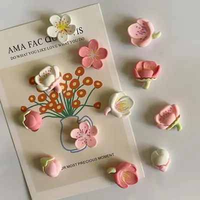 Room Decor Random Flower Design Fridge Magnet, 12pcs Cute Flower Shaped Fridge Magnet, Decorative Refrigerator Magnet, Home D...