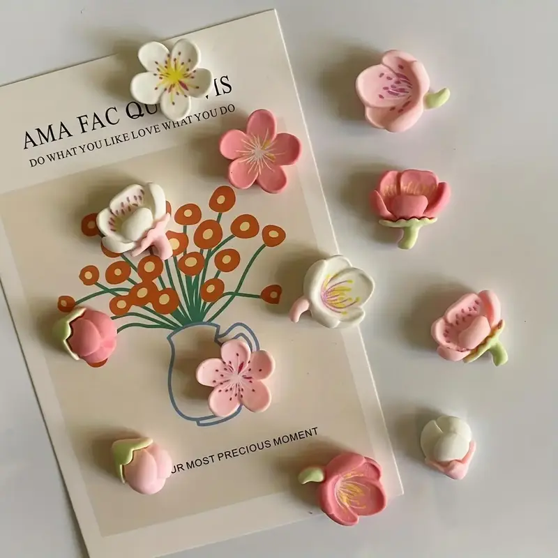Room Decor Random Flower Design Fridge Magnet, 12pcs Cute Flower Shaped Fridge Magnet, Decorative Refrigerator Magnet, Home D...