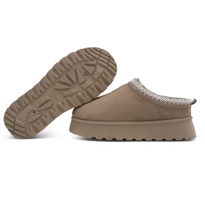 Braided Leather Outdoor Slippers Women's Mini Platform Boots with fluffy fur lining Short Ankle Boots for Autumn Winter Warm ...