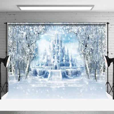 Aperturee Snowy White Wonderland Castle Photography Backdrop - Aperturee