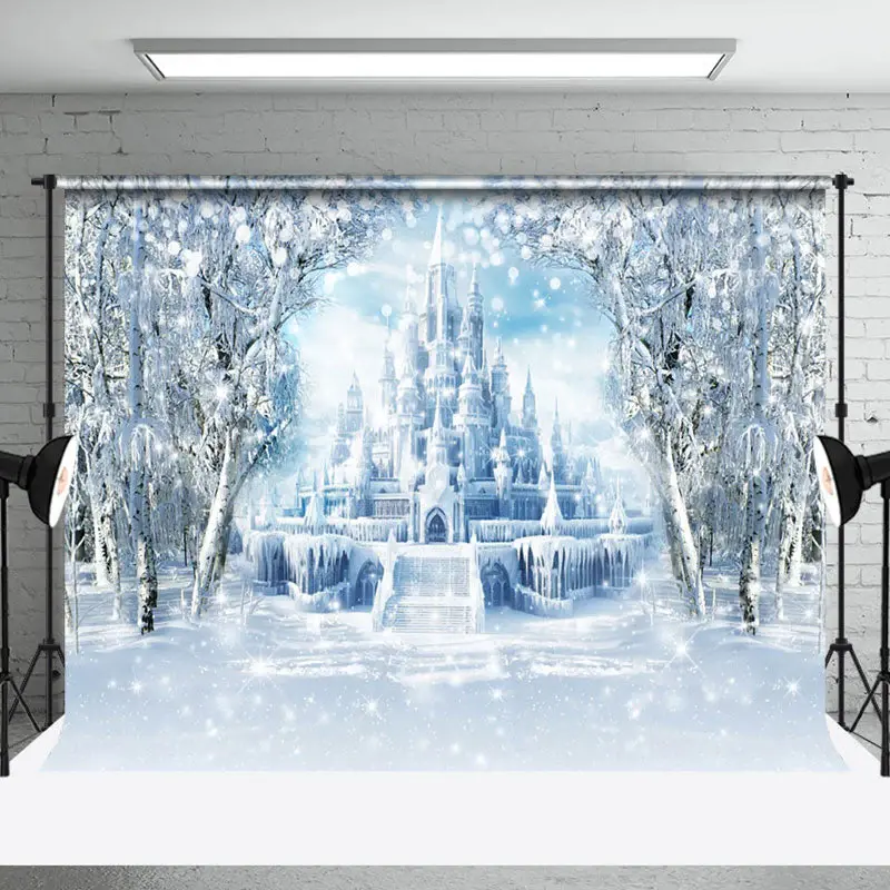 Aperturee Snowy White Wonderland Castle Photography Backdrop - Aperturee