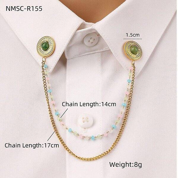 304 Stainless Steel & Dyed Stone Round Hanging Chain Brooch