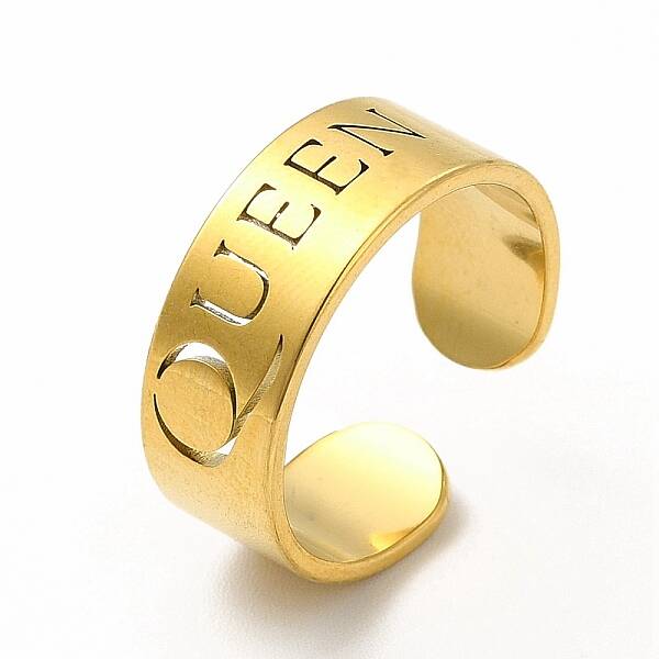 Ion Plating(IP) 304 Stainless Steel Word Queen Open Cuff Ring for Women