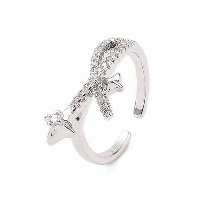 Clear Cubic Zirconia Asterism Open Cuff Ring