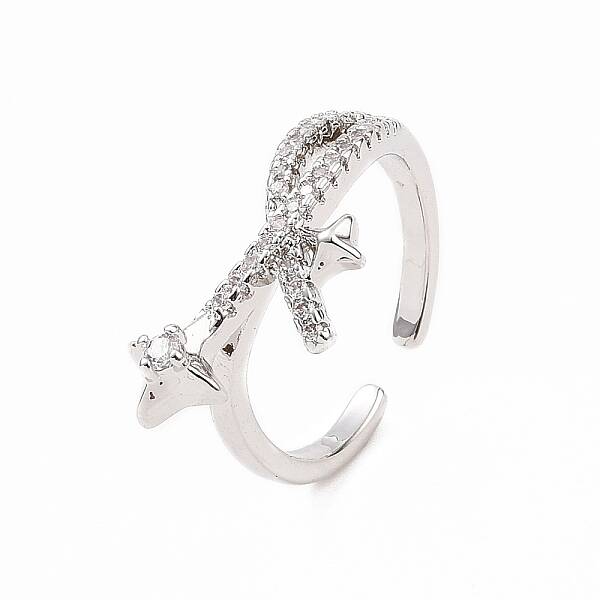 Clear Cubic Zirconia Asterism Open Cuff Ring