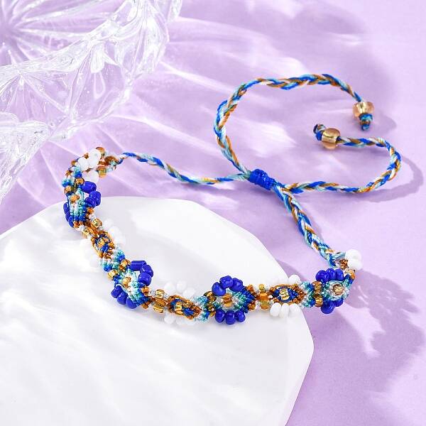 Flower Glass Seed Beaded Braided Bead Bracelets for Women Frineds