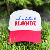 4th of July Embroidered Canvas Trucker Hat - Red White & Blonde
